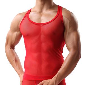 Breathable Casual Hip Hop Solid Men Gym Singlet Tank <b>Top</b> Fitness Workout Shirt Custom Design <b>Red</b> <b>Mesh</b> 100% Cotton - Product Image 1