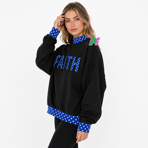Sweat-shirt d'hiver noir pour femme Faith Solid, col montant oversize, manches longues, en coton tricoté, écologique, respirant, imprimé - Product Image 2