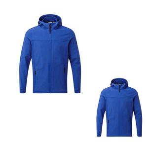 <b>Men's</b> Blue Hooded Fleece <b>Jacket</b> With Zipper Windproof <b>Casual</b> Autumn Wear Regular Fit Stand Collar Solid Color - Product Image 4