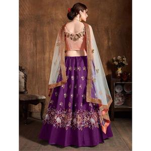 ด้ายสีม่วงที่สวยงามทำงานผ้าไหมดิบ lehenga choli กับ dupatta - Product Image 3