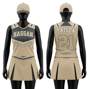 Uniforme de porristas para mujer de poliéster de alta calidad, 200 GSM, diseño de paneles en verde, blanco y dorado, logotipo personalizado con transferencia térmica. - Product Image 2