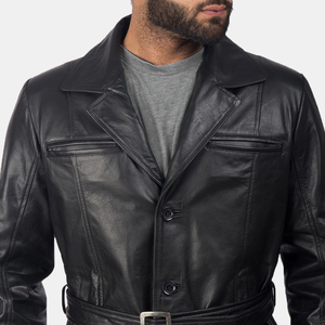 Abrigo de Cuero Negro de Invierno de Alta Calidad, Chaqueta de Cuero Personalizada para Hombre, Abrigo Transpirable con Forro de Piel - Product Image 5