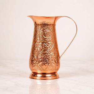 Carafe florale en cuivre avec couvercle et poignée, motif floral artisanal, vaisselle - Product Image 4