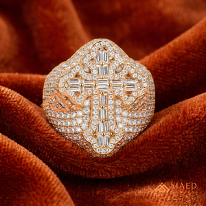Custom 18kt Gold Plated Men's Iced Out <b>Cross</b> <b>Ring</b> 925 Sterling <b>Silver</b> VVS Moissanite Baguette Diamond Cluster Religious Hip Hop - Product Image 2