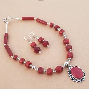 Red Onyx Necklace Earrings Set Handmade Gemstone Jewelry For Women Silver Overlay Wholesale Fashion Gift - Product Image 6