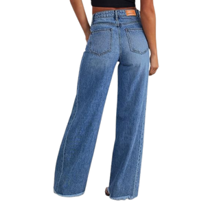Jeans de Pierna Ancha para Mujer, Cintura Alta, Elásticos, con Dobladillo sin Rematar, Estilo Casual, Fabricados en Bangladesh - Product Image 6