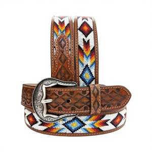 Ceinture Western en Cuir de Vache Argentin Perlé de Qualité Supérieure pour Filles, Motif Floral Gravé à la Main, Unisexe, Prête à l'Expédition, Prix d'Usine - Product Image 2