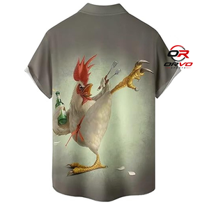 Chemise décontractée à manches courtes pour homme ORVO Sports, imprimé perroquet hawaïen, dégradé bleu noir, col rabattu, séchage rapide, polyester - Product Image 6
