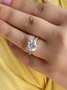 Bague en or 18 carats plaqué or avec diamant de laboratoire certifié IGI, taille brillant, diamant synthétique, bijoux de luxe pour femme, mariage, anniversaire - Product Image 5