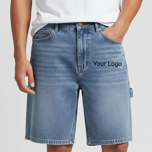 Nouveauté 2026 – Short en jean décontracté bleu à bords bruts pour homme, avec logo brodé personnalisé, 100 % coton, en denim uni - Product Image 1