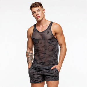 Camisetas sin mangas de malla transparente con estampado de camuflaje para hombre al por mayor, tops transparentes con estampado de camuflaje para hombre, chalecos transparentes para hombre - Product Image 4