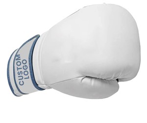 Custom Logo Premium Leather Boxing Gloves | White & Metallic Blue | OEM Wholesale Training Sparring Gloves for Men Women | MMA M - Product Image 3