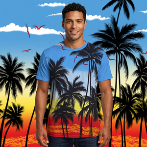 Camiseta Casual de Manga Corta con Estampado Hawaiano para Hombre, Cuello Redondo, Corte Regular, 100% Poliéster, Tejido de Punto, Impresión por Sublimación - Product Image 6