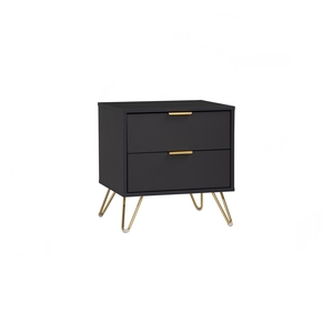Table de chevet moderne noire en stock, avec deux tiroirs de rangement, en panneaux de particules, pour chambre et salon - Product Image 1