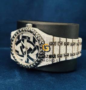 Reloj de Pulsera Moissanite Personalizado de Acero Inoxidable Mecánico con Esfera Geométrica y Diamantes Blancos y Negros para Hombre - Product Image 4