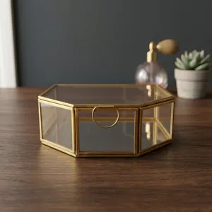 Artisan Design B30 Metal Jewelry Storage Box with Glass and <b>Mirror</b> Organizer - Product Image 1