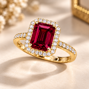 Bague de fiançailles unisexe en or massif 14 carats avec diamant naturel taille émeraude et halo, plaqué rhodium, bijoux de luxe pour soirée - Product Image 2