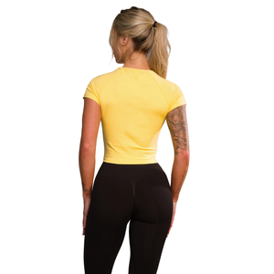 Camiseta Deportiva para Mujer, Amarilla, Manga Corta, Elástica, Suave, Ligera, Informal, para Uso Diario, Ropa Deportiva, Ropa de Gimnasio - Product Image 3