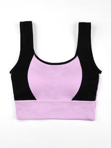 Women Ribbed Sports Bra Wide Strap Scoop <b>Neck</b> Activewear Tank Top Removable <b>Padded</b> Elastic Gym Workout Fitness Bralette - Product Image 3