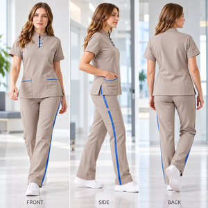Conjunto de Uniformes Médicos Profesionales de Tela Tejida de Polialgodón, Unisex, para Hospital, Enfermería, Odontología, Clínica, con Ribete en Contraste, Uniforme Personalizado - Product Image 2