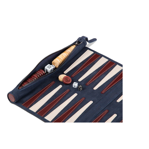 Ensemble de backgammon en cuir vintage de qualité supérieure, portable, pliable, avec poche zippée - Product Image 1