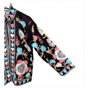 Hand Embroidered Floral Cotrise Quilted Breathable <b>Jacket</b> Mandarin Collar Full Sleeve Women's Autumn Coat 100% Cotton - Product Image 4