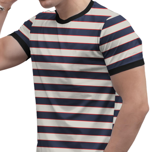 T-shirts rayés surdimensionnés personnalisés pour hommes en Spandex/Polyester 200 GSM, tricotés, à manches courtes, teints en fil, anti-boulochage, pour l'été - Product Image 3