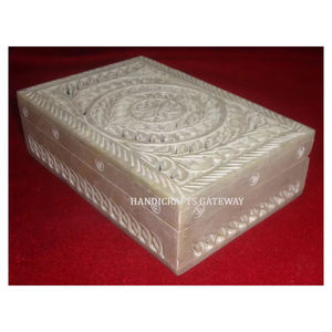 Natural Soapstone Unique Customized Design And Size Soapstone Carving <b>Box</b> Handcrafted Floral Carving Design Jewelry Boxes - Product Image 2