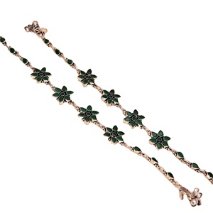 กำไลข้อเท้าทองเหลืองออกซิไดซ์ชุบเงินโบราณ ดีไซน์ดอกไม้สีเขียวแบบชาติพันธุ์ ประดับด้วยหินสีเขียวสังเคราะห์ เครื่องประดับแฟชั่นแบบดั้งเดิม - Product Image 3