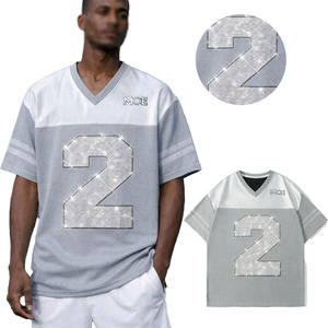 Maillot de football américain unisexe avec strass, surdimensionné, style streetwear, personnalisable, OEM ODM, fournisseur d'usine en gros - Product Image 1