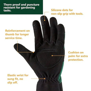 Gants thermiques d'extérieur noirs et verts en polyester et coton, longueur poignet, style uni, pour l'hiver - Product Image 3