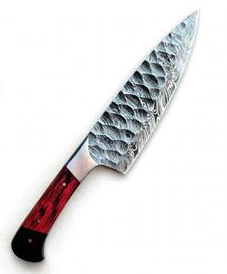 Couteau de chef artisanal en acier Damas, manche en bois rouge, couteau de cuisine martelé - Product Image 6