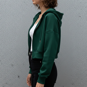 Sudaderas con capucha para mujer, personalizadas OEM/ODM, de talla grande, con hombros caídos, corte holgado, ecológicas, 100% algodón, cómodas, con cremallera corta. - Product Image 3