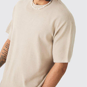 Camiseta Casual de Algodón 100% Tejida a Crochet, Estilo Oversize, con Detalles en Piedra, a la Moda |   Diseño estampado de manga corta con cuello alto |   Lona Corta 180 - Product Image 3