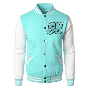 Vestes de sport pour hommes, turquoise avec manches blanches, numéro 58 brodé, style preppy, coupe classique, vêtements d'automne, vestes chaudes - Product Image 1