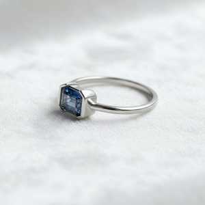 <b>Emerald</b> Cut Blue Sapphire <b>Ring</b> 925 Sterling <b>Silver</b> 14K Gold Plated Dainty Solitaire Engagement Handmade Promise <b>Ring</b> - Product Image 2
