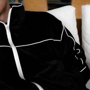 Chándal de Terciopelo para Hombre, Color Sólido, Cierre Completo, Cuello Alto, Ropa Casual de Otoño con Bolsillos Laterales, Corte Regular - Product Image 3
