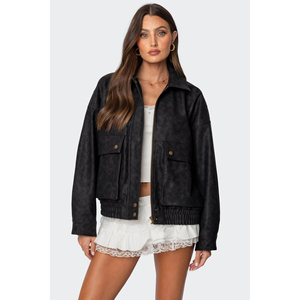 Chaqueta de Motocicleta de Cuero de Cordero para Mujer, Invierno, Talla Grande, Negra, Casual, Impermeable, con Bordado, Cierre de Cremallera, Color y Talla Personalizables - Product Image 1