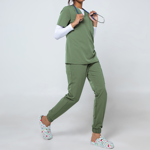 Customized Ready Ship Nurse Women Spandex/Polyester Woven Stretch Fashionable <b>Doctor</b> Nursing Jogger Scrubs Uniforms <b>Sets</b> Printed - Product Image 3
