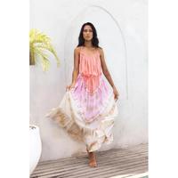 Robe midi décontractée Amorzinho faite à la main pour femmes adultes, col en V, imprimé floral, manches mi-longues, tie-dye, ample, ODM, 100 % coton, écologique