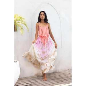 Vestido Midi Amorzinho Hecho a Mano para Mujer, de Manga Media, Tie-Dye, Holgado, ODM, 100% Algodón, Ecológico, Transpirable, Diseño de Estilo Informal - Product Image 1