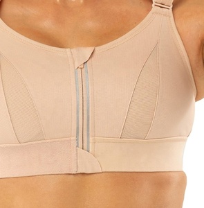 Sujetador deportivo beige para mujer con cremallera frontal y tirantes ajustables, diseño transpirable de alta sujeción - Product Image 5
