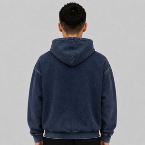 High Quality 100% Cotton <b>Men's</b> Acid Wash Casual Hoodie Street Fashion Winter <b>Pullover</b> Fleece Collar Pocket Logo Print-Wholesale - Product Image 4