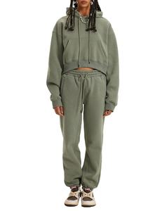 Chándal Unisex de Alta Calidad en Felpa Francesa de Poliéster/Algodón, con Capucha, Estilo Casual de Invierno, Color Gris Verde, con Cordón Ajustable, Estampado, para Maternidad - Product Image 3