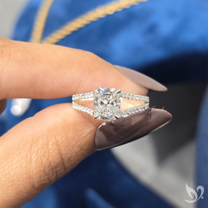 2ct elongated cushion cut lab grown diamond engagement <b>ring</b> <b>split</b> pave white gold with IGI certified center soft luxury - Product Image 4