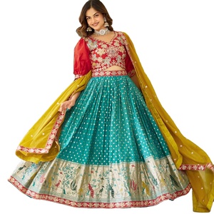 Les concepteurs lourds mono soie pure soie Séquence Travail avec fil travail lehenga - Product Image 1