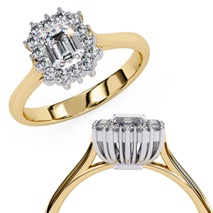 แหวนเพชรทรงเหลี่ยมมรกต 0.5 กะรัต เพชรเลี้ยงในห้องปฏิบัติการ ทองคำแท้ 14K แหวนแบบคลาสสิกประดับเพชรรอบวง สำหรับหมั้น แต่งงาน ครบรอบ พร้อมวงแหวนซ่อนแบบ Halo - Product Image 3