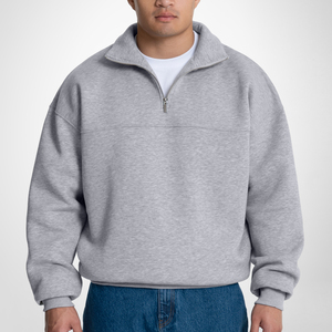 Sudadera con cremallera de un cuarto para hombre con logo personalizado, de forro polar gris, 100% algodón, con hombros caídos y corte corto, al por mayor - Product Image 6