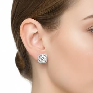 Wholesale DEF Color VS-VVS Clarity 14K Solid Gold Lab Grown <b>Diamond</b> Round <b>Square</b> Halo Stud <b>Earrings</b> Anniversary Gift for Women - Product Image 6