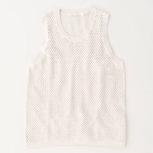 Chaleco de punto hueco para hombre, camiseta sin mangas de algodón con cuello redondo blanco para verano, color liso - Product Image 1